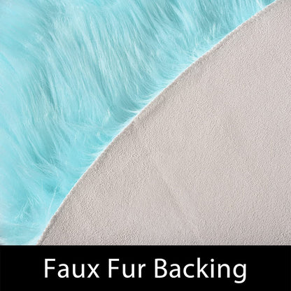 Light Blue Fur round Rug 6.7 Ft, Faux Sheepskin Circle Rug for Living Room, Boho Rugs, Fluffy Washable Rug for Bedroom, Living Room Rugs, Teen Room