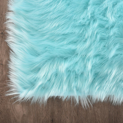 Light Blue Fur round Rug 6.7 Ft, Faux Sheepskin Circle Rug for Living Room, Boho Rugs, Fluffy Washable Rug for Bedroom, Living Room Rugs, Teen Room